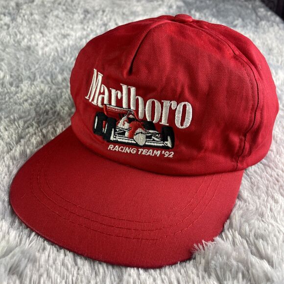 Vintage Marlboro Racing Team Hat Cap Adjustable Red Snapback IndyCar F1 1992 90s - Picture 1 of 9